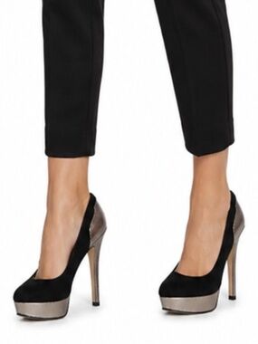 Centro Black Suede Metallic Platform Pumps | Fits 8–8.5